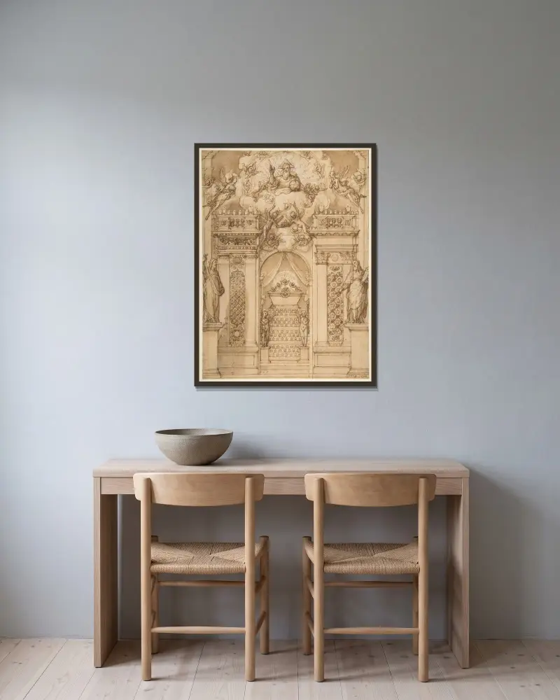 Design för en 'Quarantore'-dekoration av Federico Zuccaro inramad på en vägg