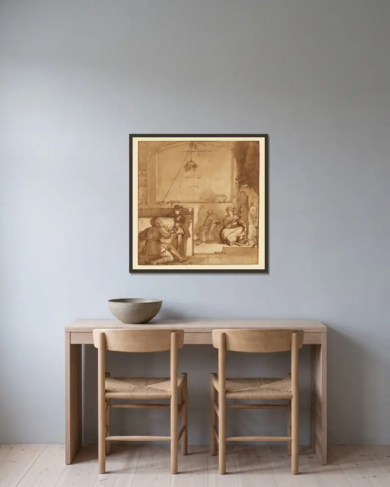 Twenty Drawings Depicting the Early Life of Taddeo Zuccaro av Federico Zuccaro inramad på en vägg