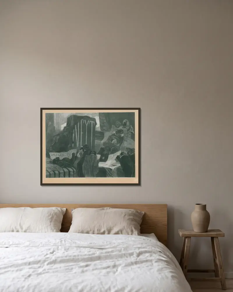 Affisch för fotografen Charles Neyt av Félicien Rops inramad på en vägg