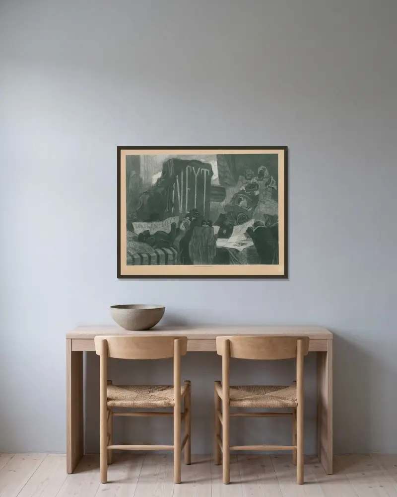Affisch för fotografen Charles Neyt av Félicien Rops inramad på en vägg