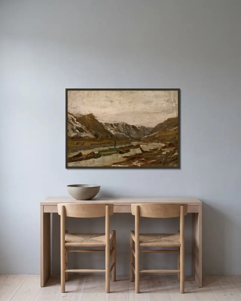 Lastkähne in Dinant von Félicien Rops gerahmt an einer Wand