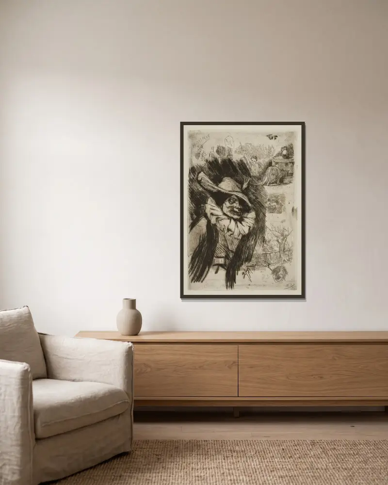 Buffoon von Félicien Rops gerahmt an einer Wand