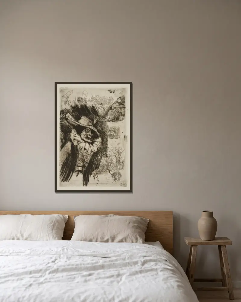 Buffoon von Félicien Rops gerahmt an einer Wand