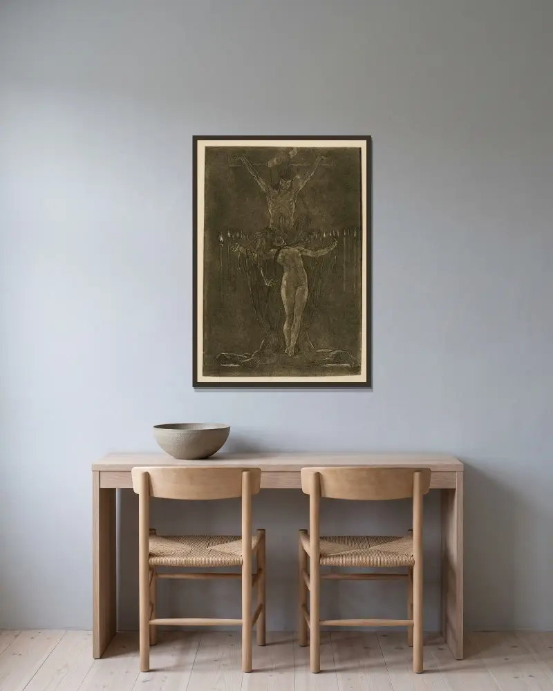 Kalvariebacken av Félicien Rops inramad på en vägg