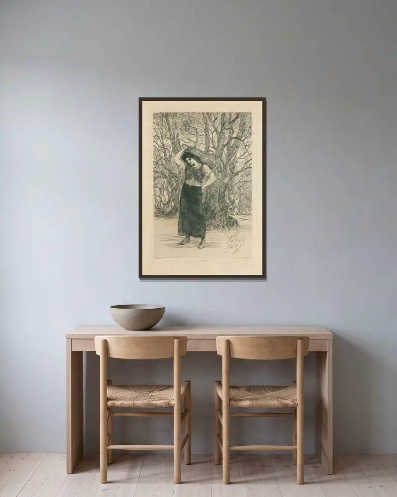 Olivskörden av Félicien Rops inramad på en vägg