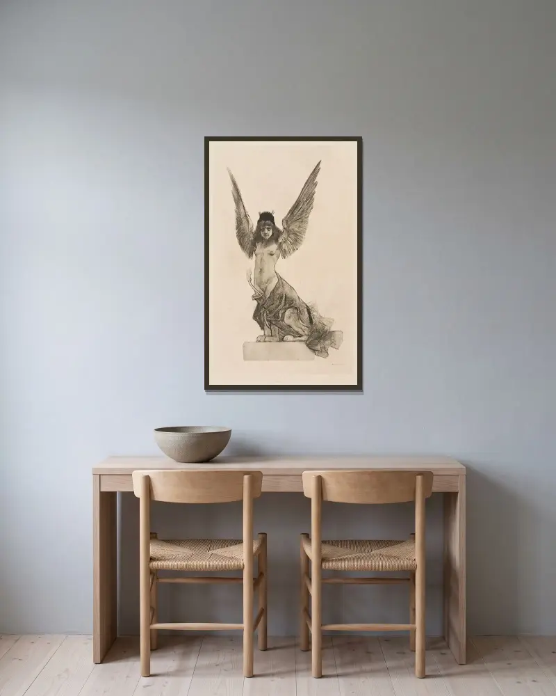 Kvinnlig sfinx eller Parallell av Félicien Rops inramad på en vägg
