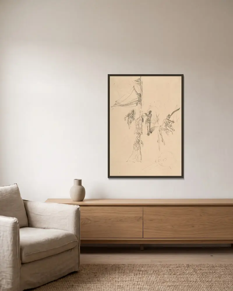 Figurstudie av Félicien Rops inramad på en vägg