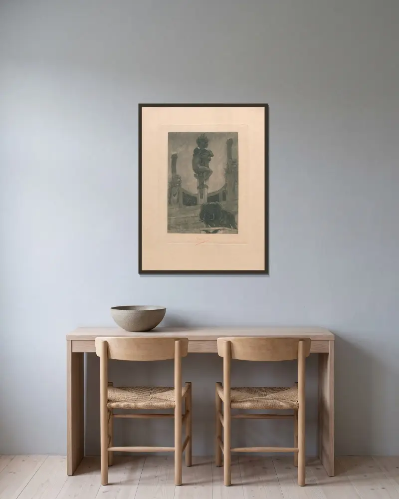 Det heta idolen av Félicien Rops inramad på en vägg