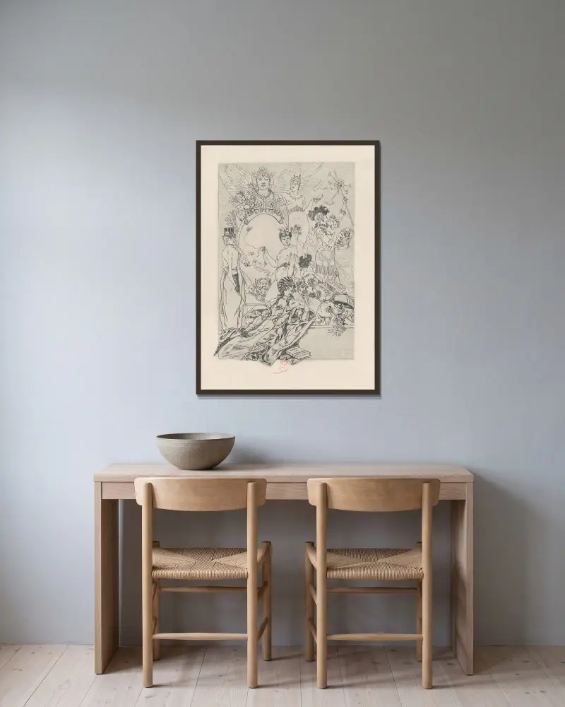 La vie élégante av Félicien Rops inramad på en vägg