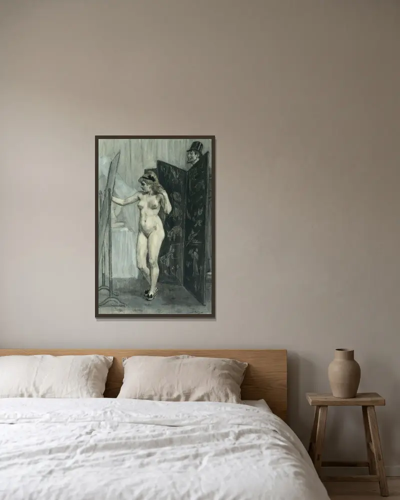 Skärmen av Félicien Rops inramad på en vägg
