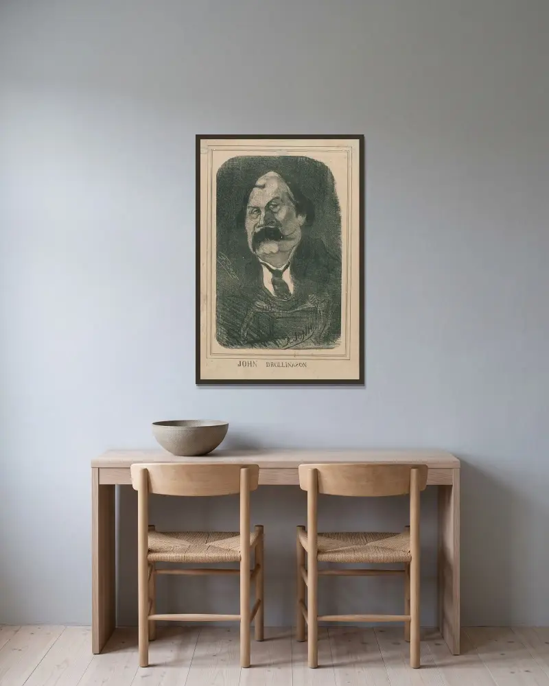 Porträtt av John Drollinason av Félicien Rops inramad på en vägg