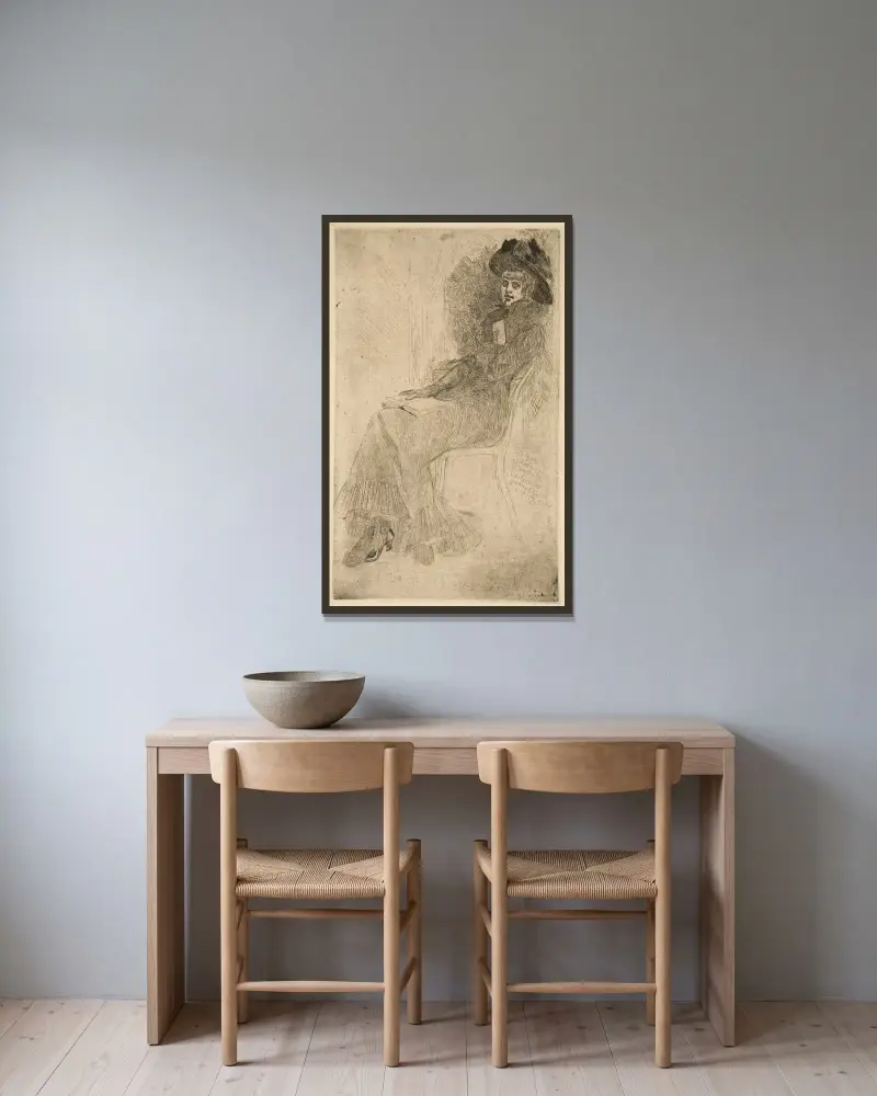 Hon som låtsas läsa Musset av Félicien Rops inramad på en vägg