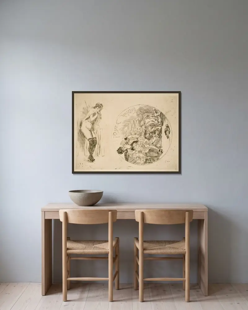 The Big Oriental Issue and Fire! av Félicien Rops inramad på en vägg