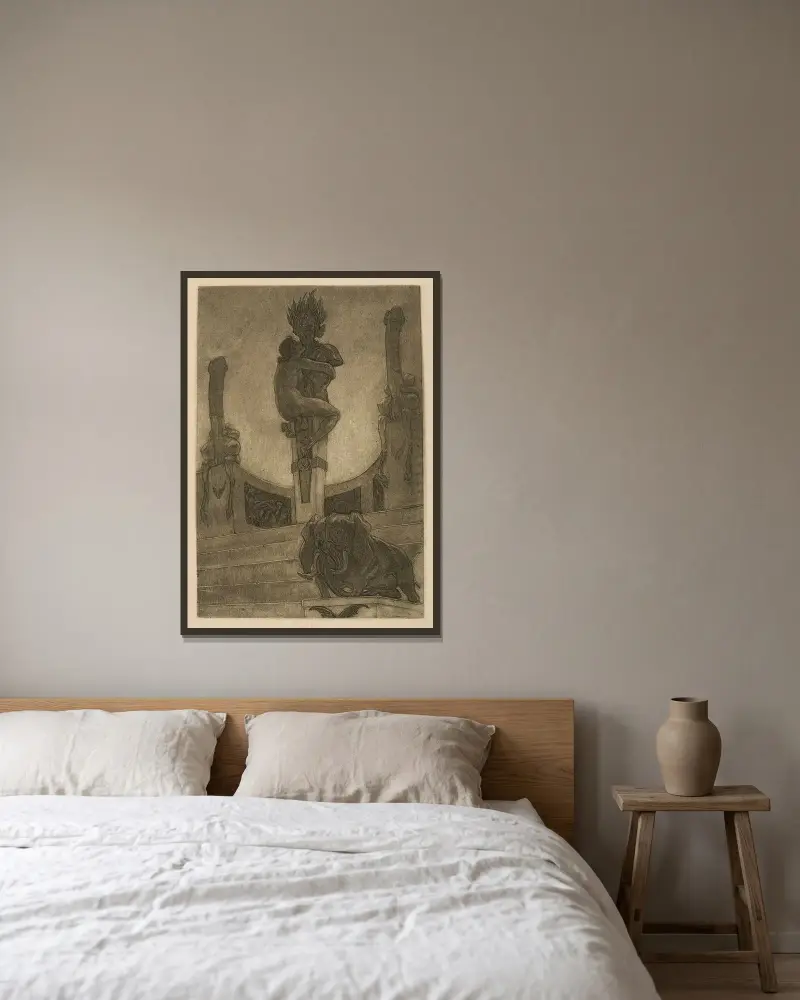 Idolen av Félicien Rops inramad på en vägg