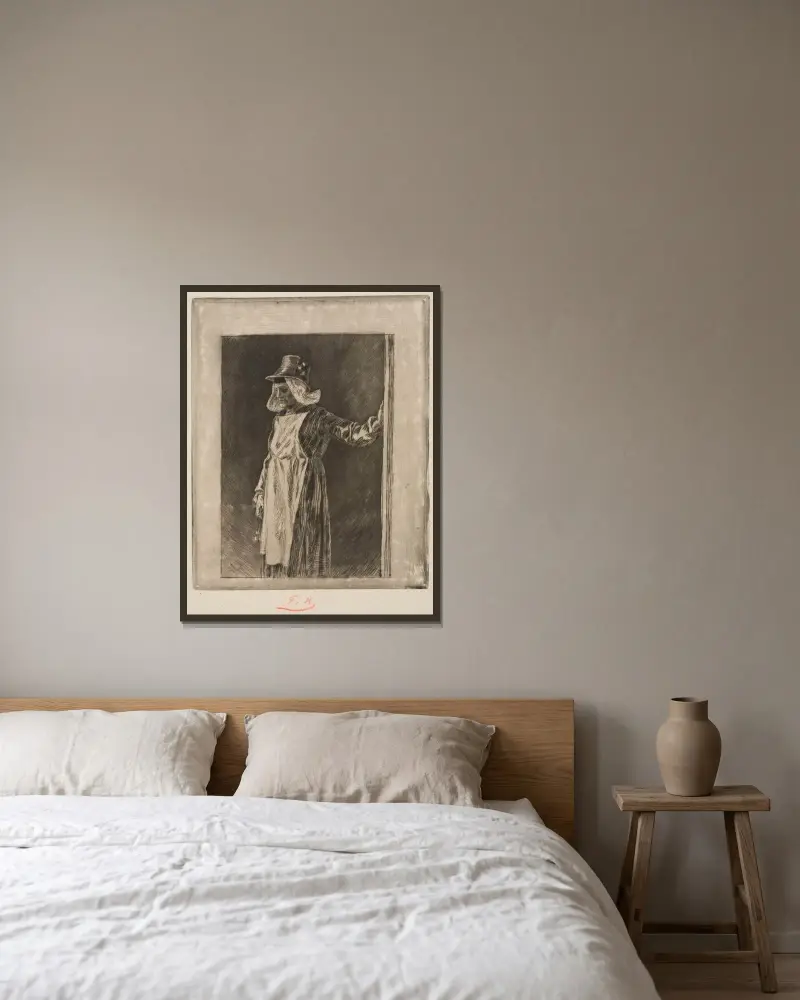 The Old Masken av Félicien Rops inramad på en vägg