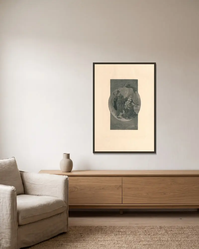 Titelblatt für ‚Le roman d’une nuit' von C. Mendès von Félicien Rops gerahmt an einer Wand