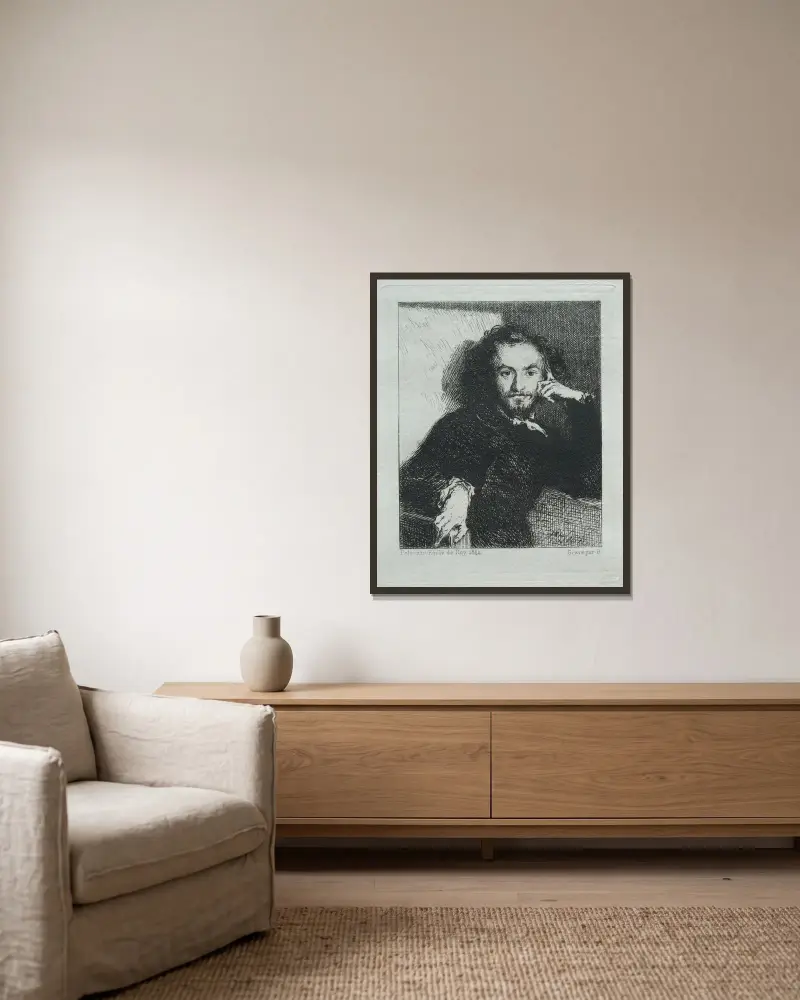 Baudelaire, after Emil de Roy av Félix Bracquemond inramad på en vägg