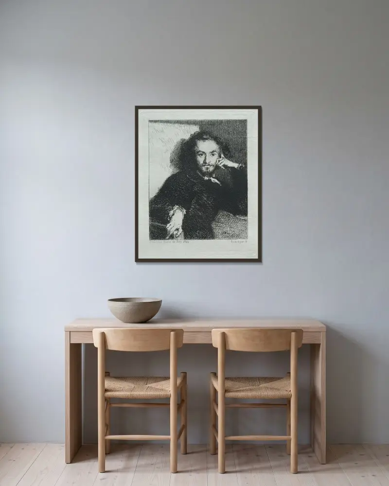 Baudelaire, after Emil de Roy av Félix Bracquemond inramad på en vägg