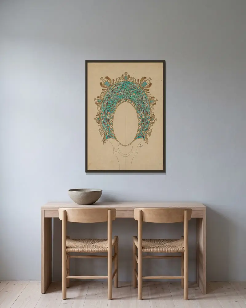 Designs for a Hand Mirror av Félix Bracquemond inramad på en vägg
