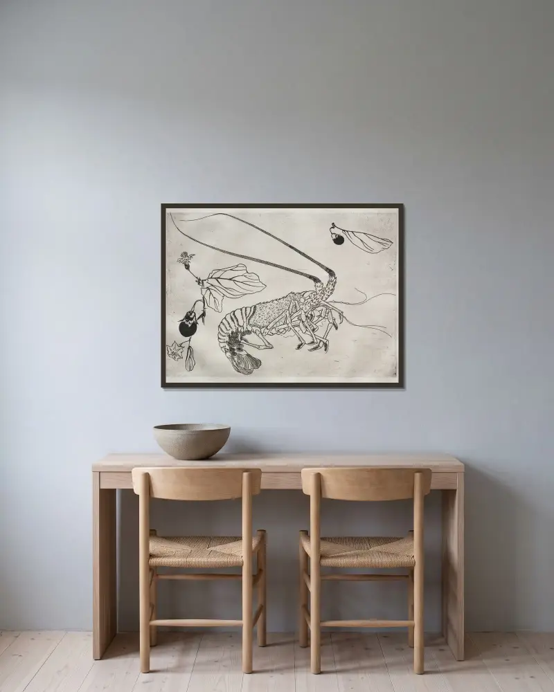 Dinner Service (Rousseau service); Large lobster with raised antenna (no. 21) av Félix Bracquemond inramad på en vägg