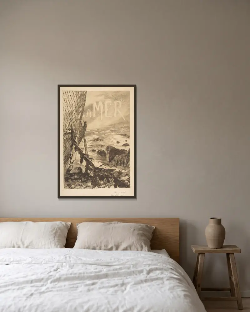 Havet av Félix Bracquemond inramad på en vägg