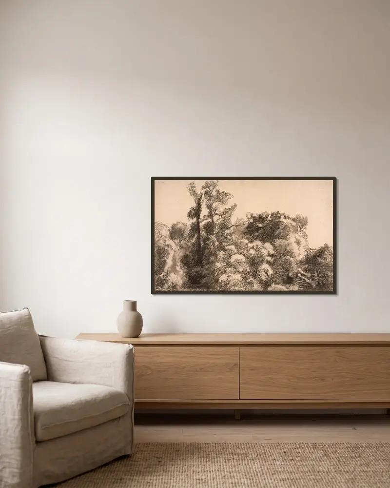 Paysage von Félix Bracquemond gerahmt an einer Wand