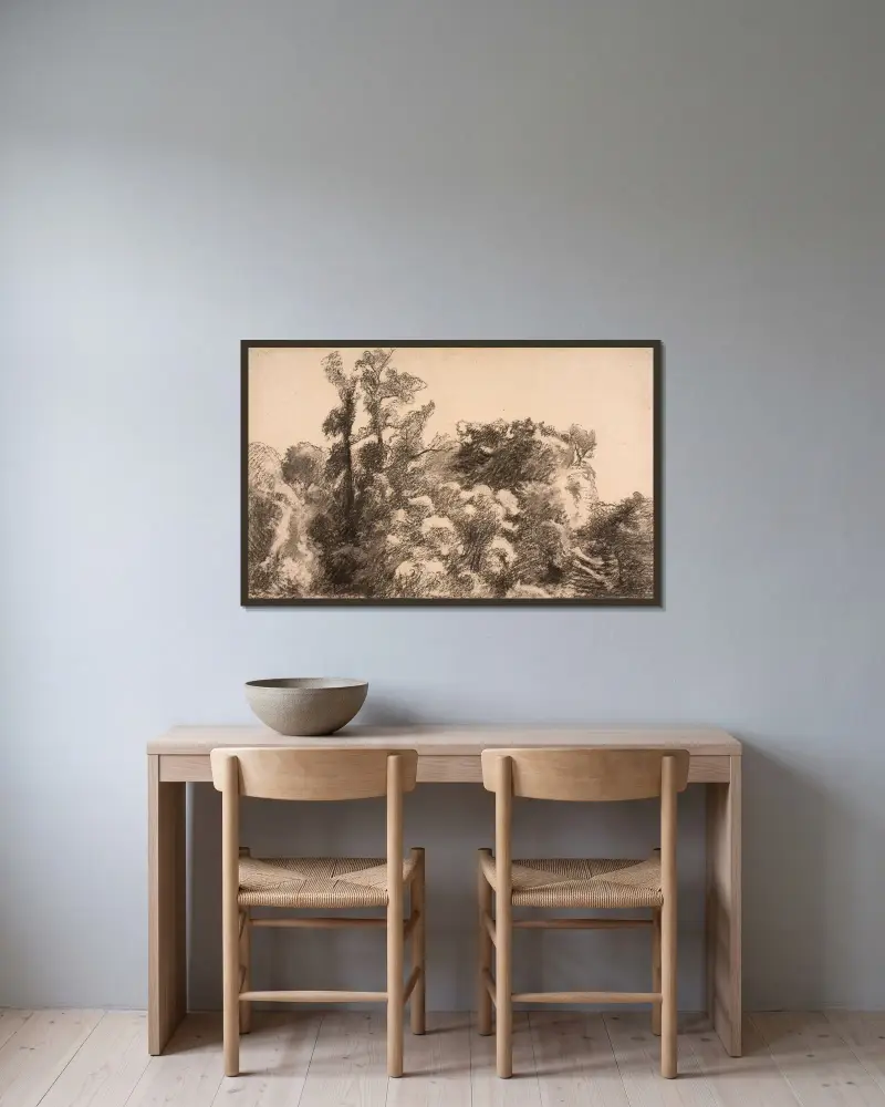 Paysage von Félix Bracquemond gerahmt an einer Wand