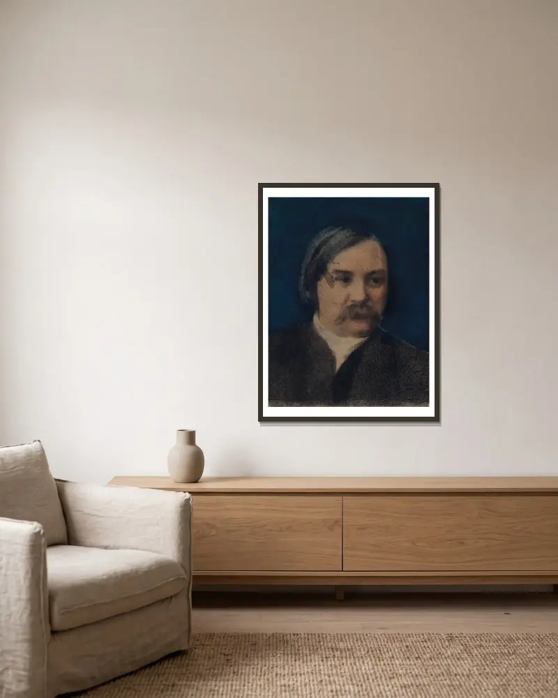 Portrait de Charles Asselineau av Félix Bracquemond inramad på en vägg
