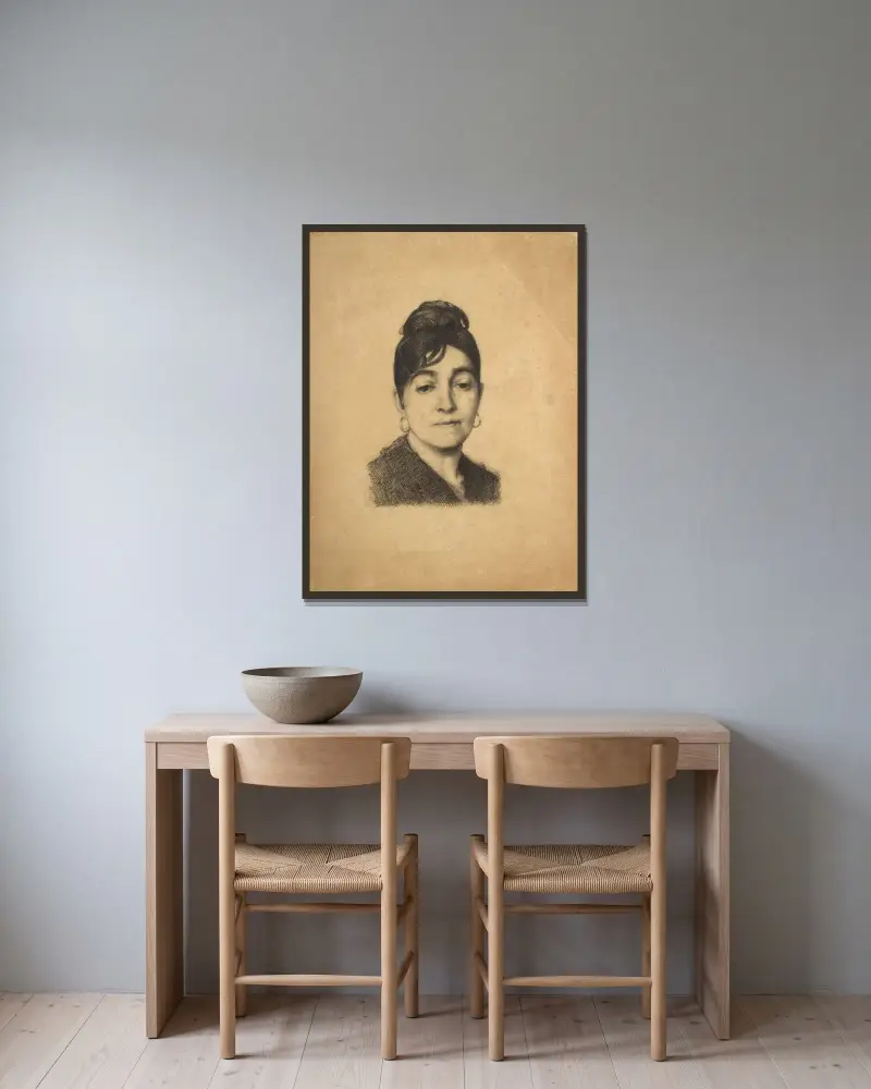 Porträtt av Marie Bracquemond av Félix Bracquemond inramad på en vägg