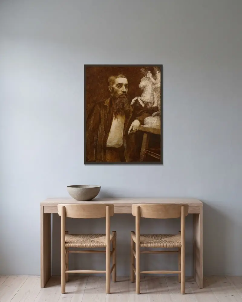 Porträt des Bildhauers Armand Le Véel von Félix Bracquemond gerahmt an einer Wand