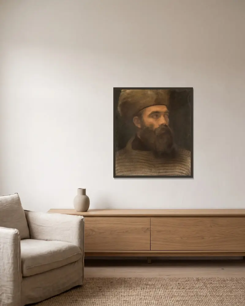 Presumed portrait of Henri Fantin-Latour av Félix Bracquemond inramad på en vägg