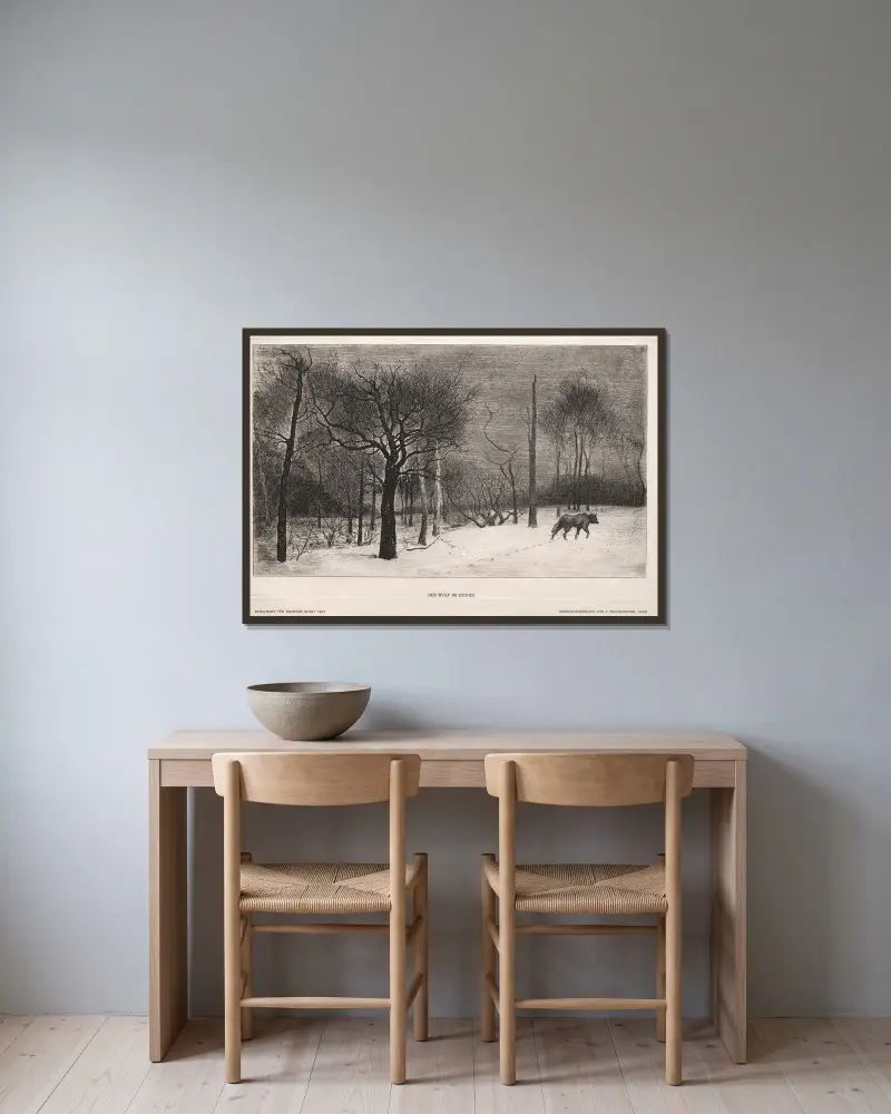 Vinter av Félix Bracquemond inramad på en vägg