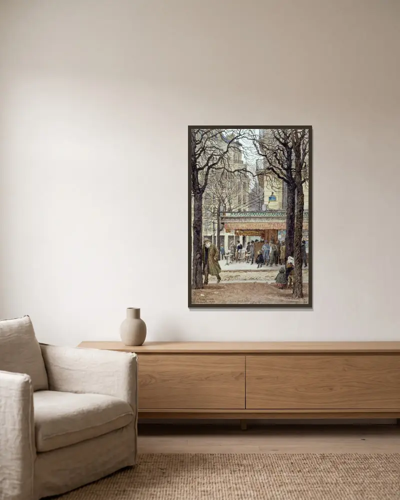 Hörnet av rue Gassendi och Avenue du Maine (XIV:e arrondissementet, Paris) av Félix Brard inramad på en vägg