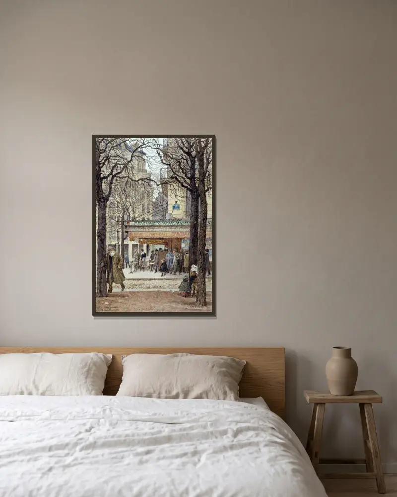 Hörnet av rue Gassendi och Avenue du Maine (XIV:e arrondissementet, Paris) av Félix Brard inramad på en vägg