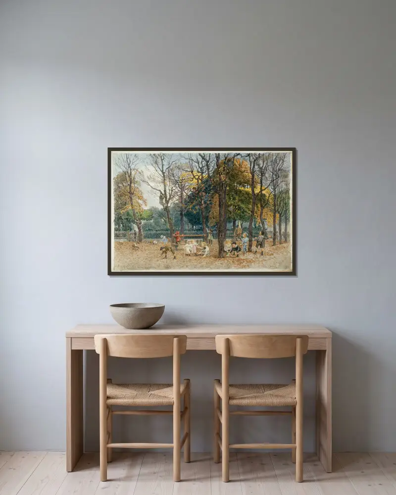 Der Platz der Schulen und der Platz des Rathauses des 14. Arrondissements, 1917 von Félix Brard gerahmt an einer Wand