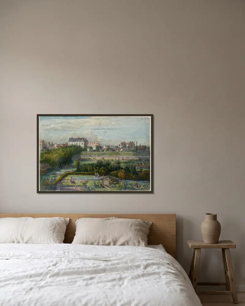Vue de la porte de Montrouge et des jardins, prise de la rue Lakanal au Grand-Montrouge av Félix Brard inramad på en vägg