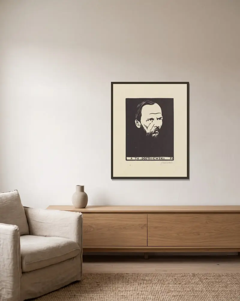 A Th. Dostoiewski von Félix Vallotton gerahmt an einer Wand