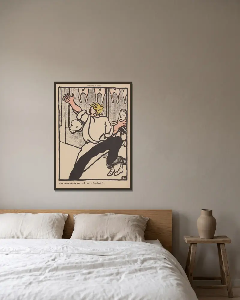 Au secours! On me vole une côtelette av Félix Vallotton inramad på en vägg