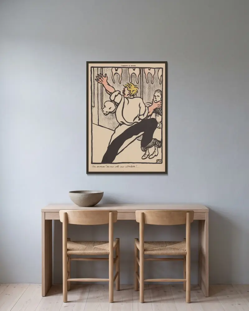 Au secours! On me vole une côtelette av Félix Vallotton inramad på en vägg