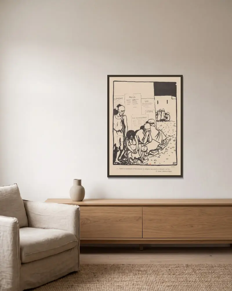 …Dem Strahlen der französischen Seele nachgebend,… von Félix Vallotton gerahmt an einer Wand