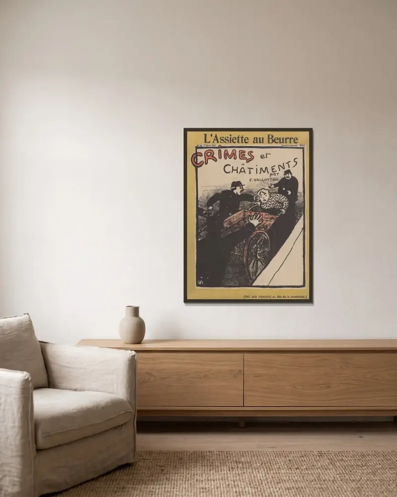Crimes et châtiments – cover av Félix Vallotton inramad på en vägg
