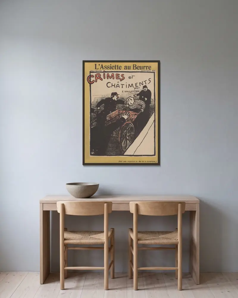 Crimes et châtiments – cover av Félix Vallotton inramad på en vägg