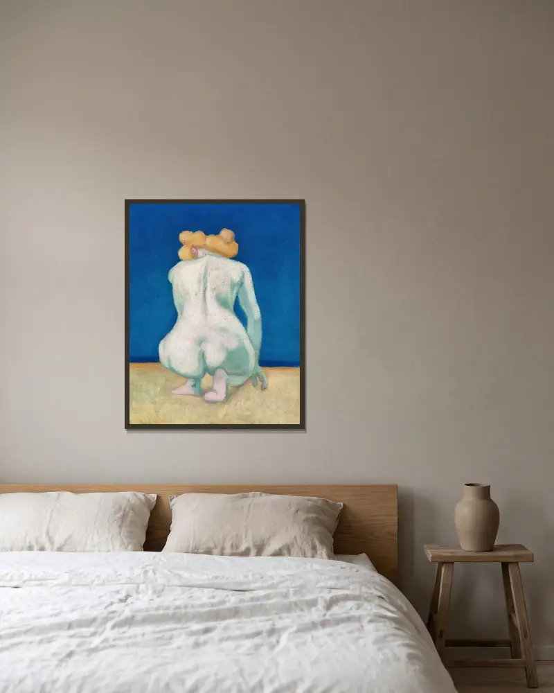 Femme blonde accroupie de dos av Félix Vallotton inramad på en vägg