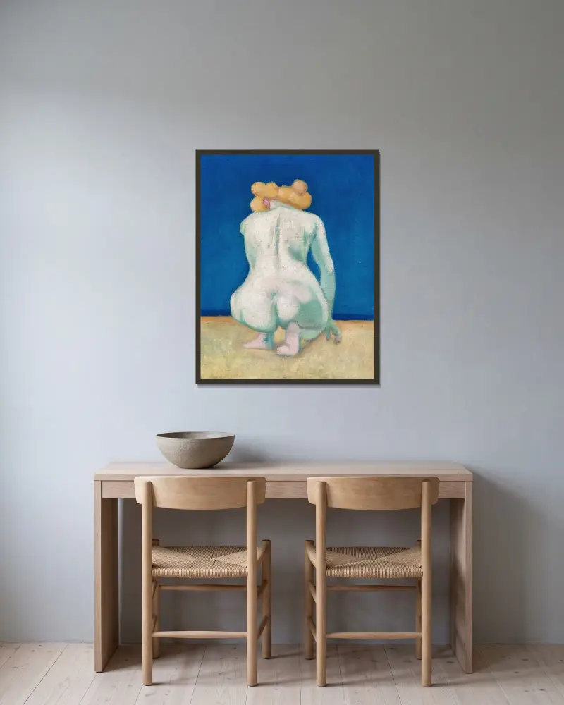 Femme blonde accroupie de dos av Félix Vallotton inramad på en vägg