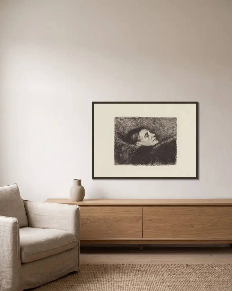 La mère de l’artiste sommeillant, de profil av Félix Vallotton inramad på en vägg