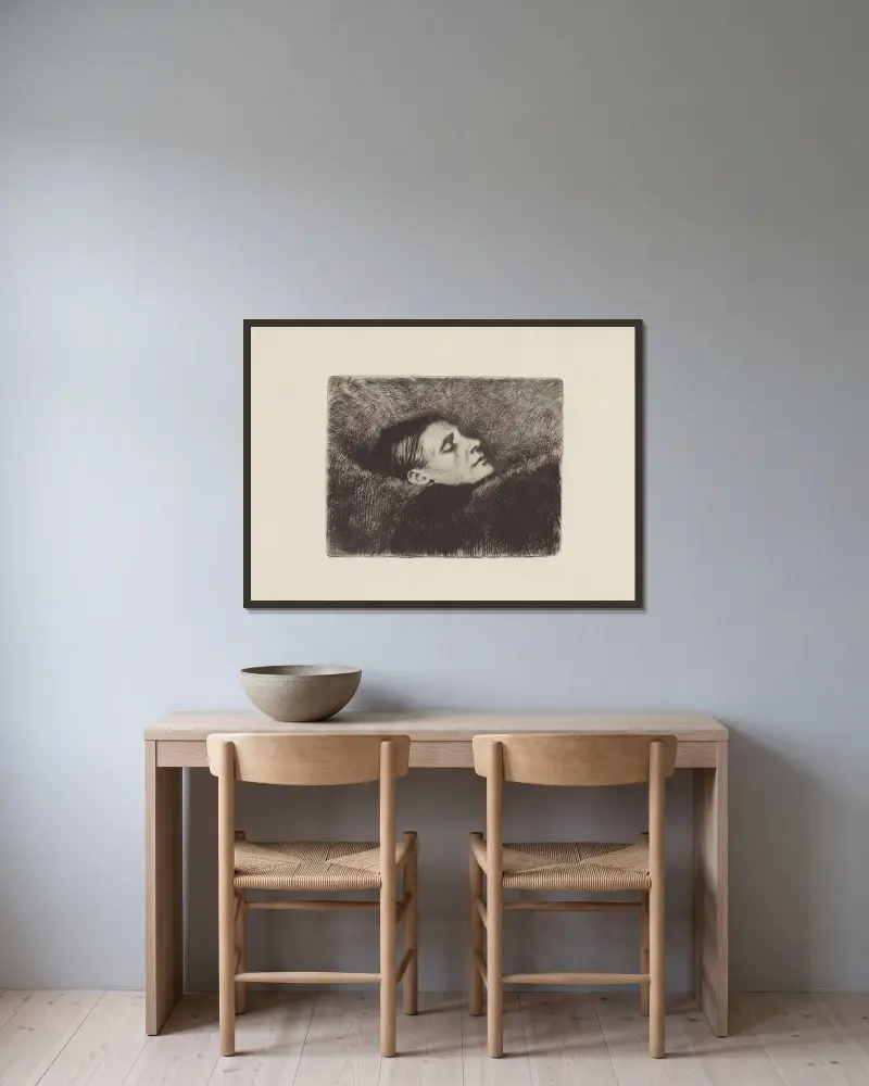 La mère de l’artiste sommeillant, de profil av Félix Vallotton inramad på en vägg