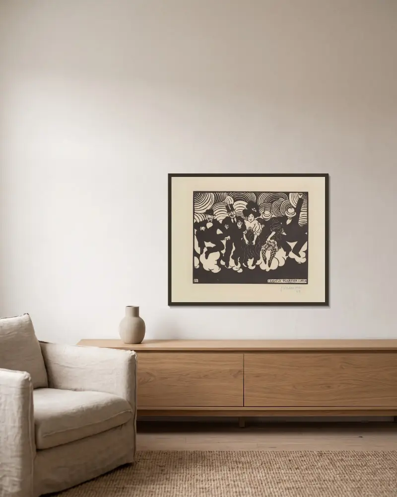 Le joyeux quartier latin av Félix Vallotton inramad på en vägg