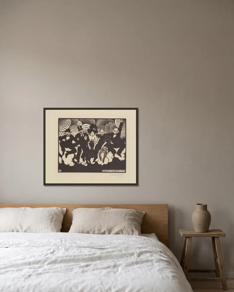 Le joyeux quartier latin av Félix Vallotton inramad på en vägg