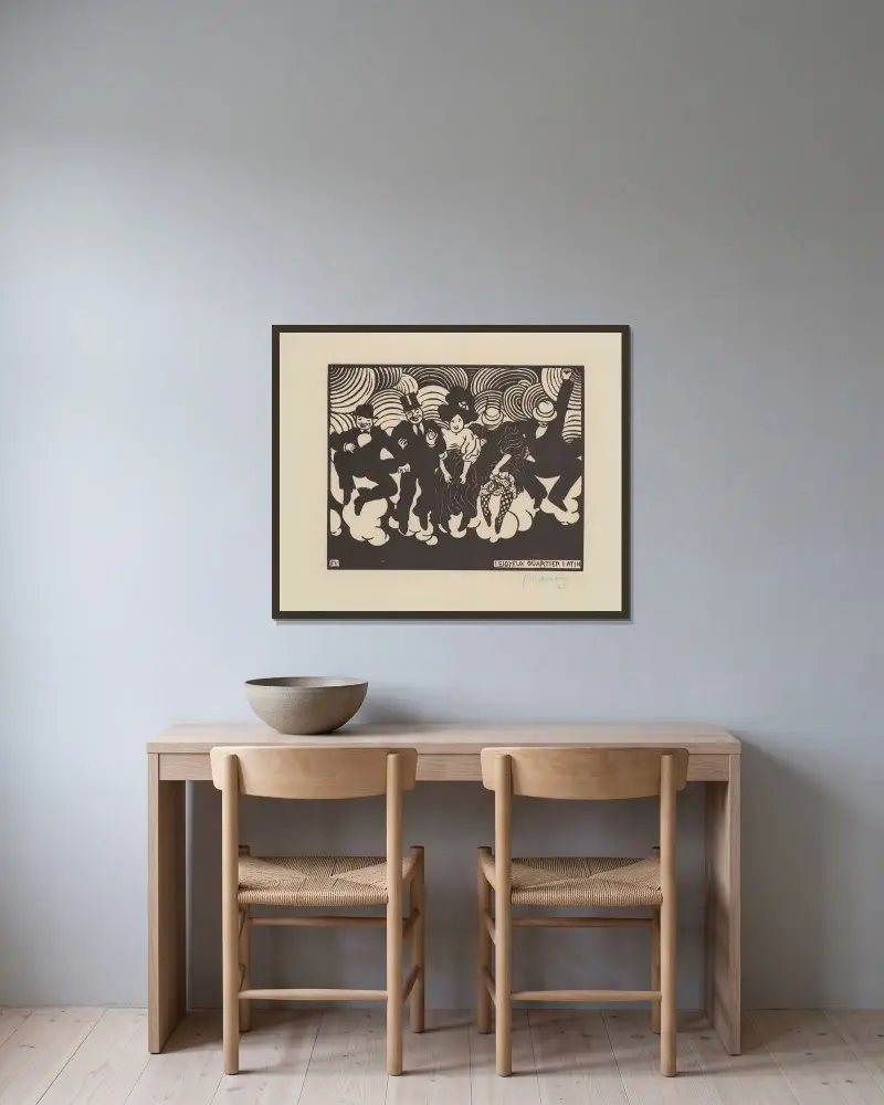 Le joyeux quartier latin av Félix Vallotton inramad på en vägg
