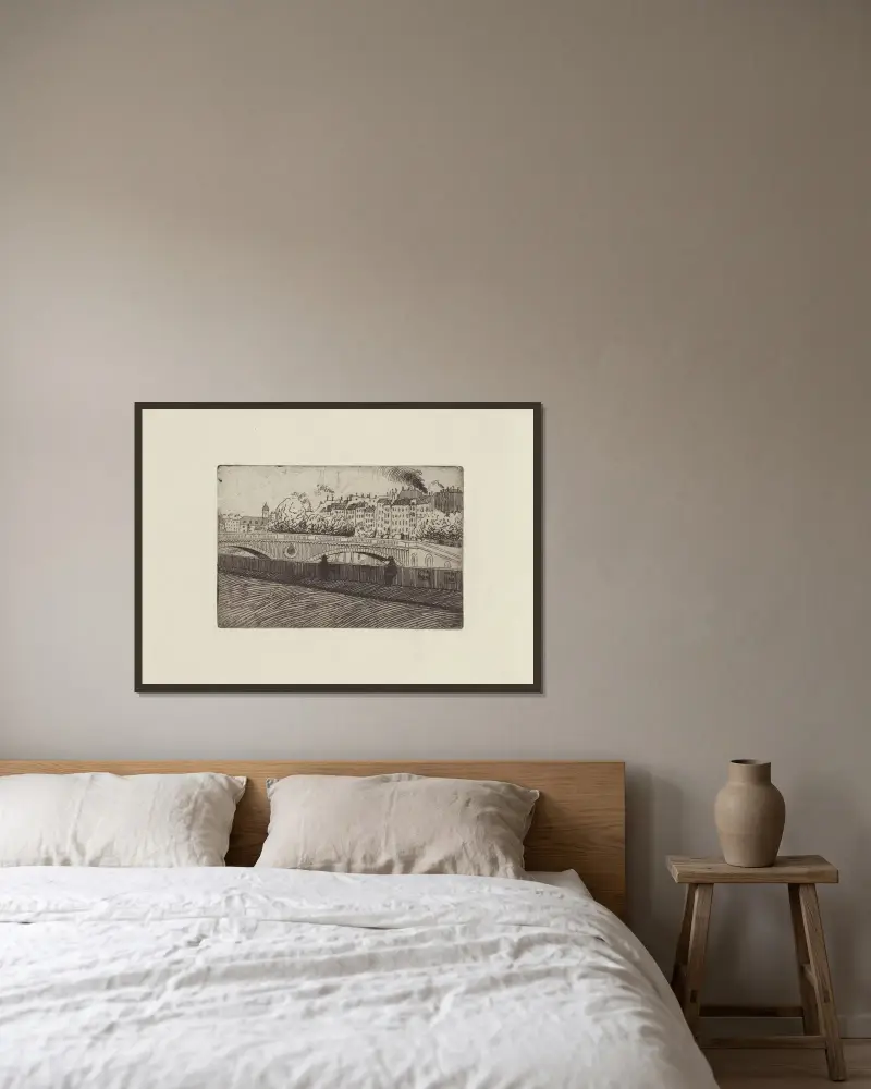 Le pont St Michel av Félix Vallotton inramad på en vägg